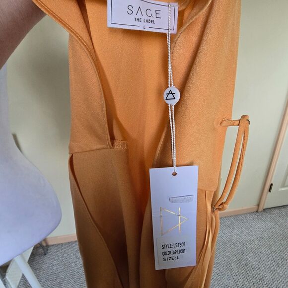 NWT Sage the Label Apricot Slip Midi Dress Criss Cross Back Minimalist Summer L - Picture 7 of 8